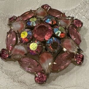 Beautiful Pink Mid Century Rhinestone Brooch
